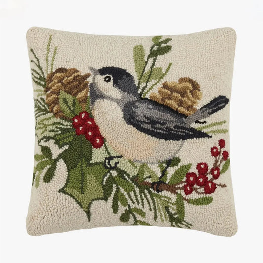 Winter Bird Hooked Pillow