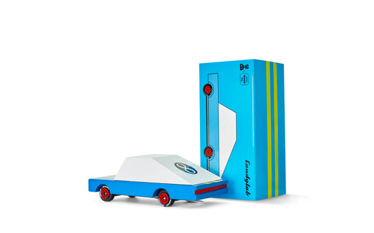 Candylab Blue Racer #8 wooden and diecast blue toy car for kids