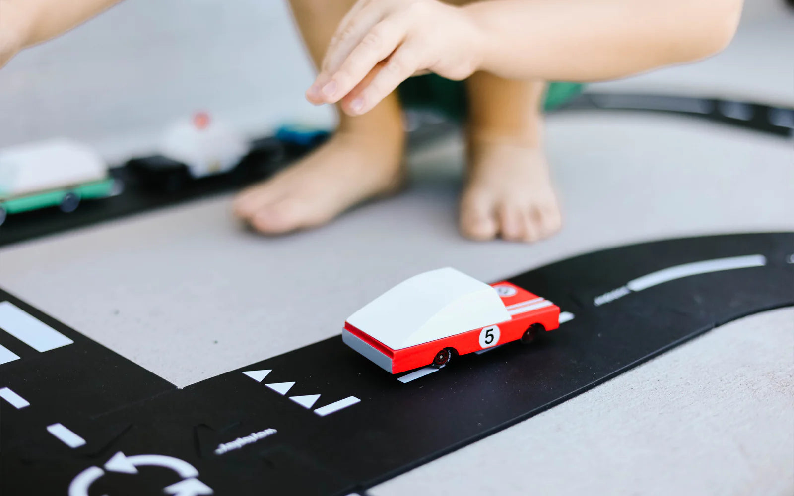 Candylab Red Racer #5 wooden diecast toy car for kids