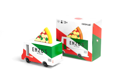 Candylab Enzo's Pizza Van toy wooden and diecast car for kids