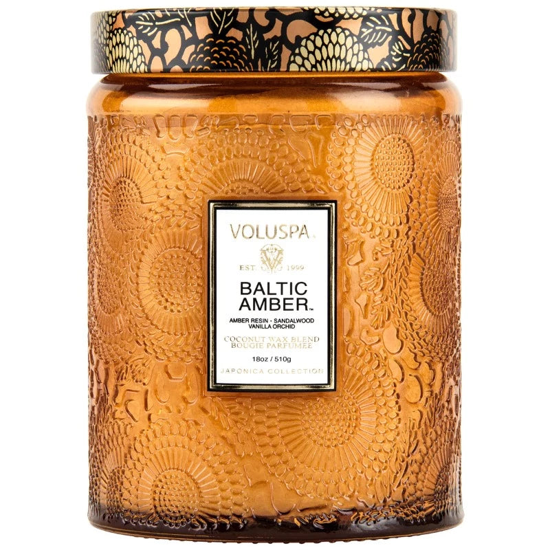 voluspa batlic amber candle glass jar anthropologie coconut wax vanilla orchid bougie parfume 