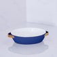 Small Blue Oval Baker with Gold Handles
