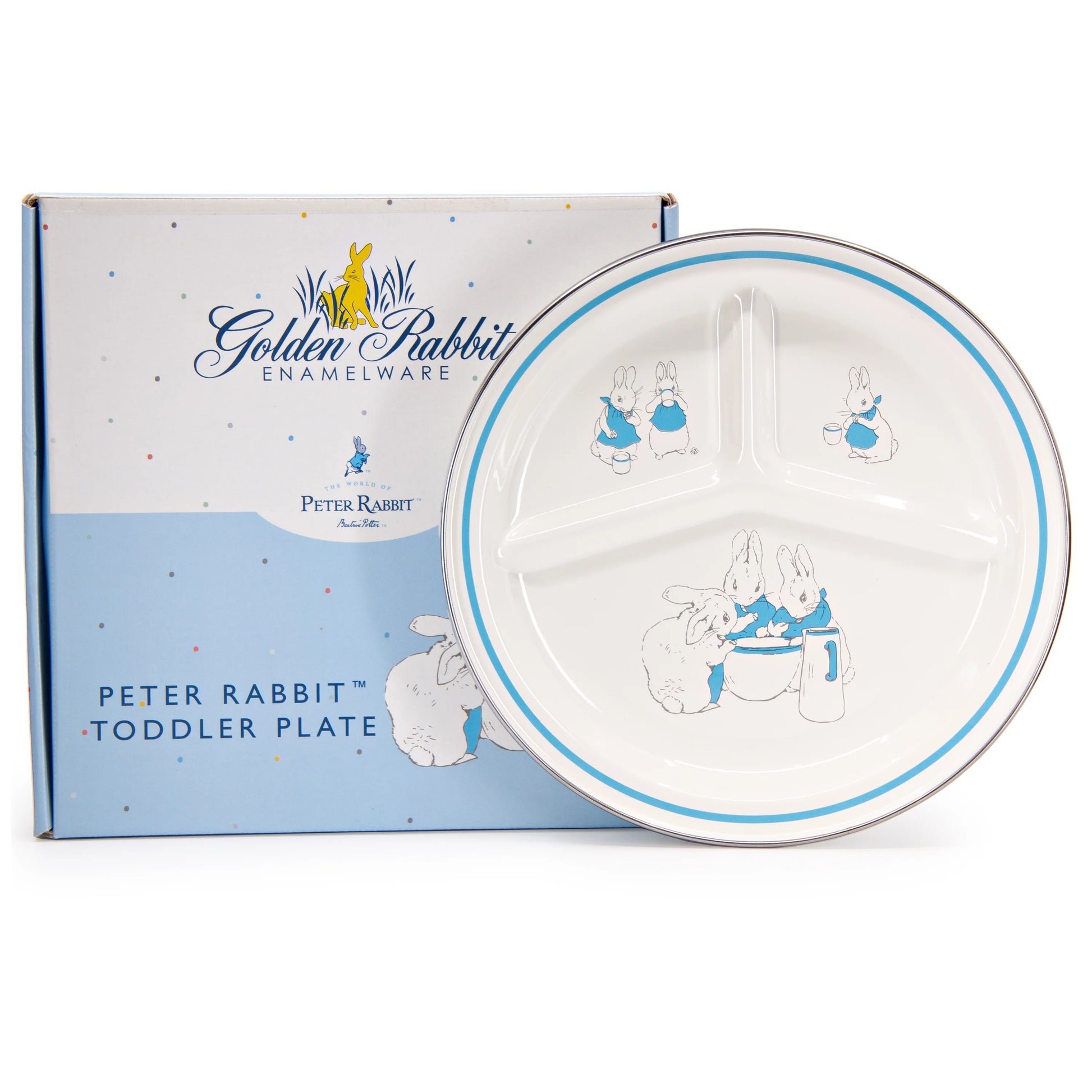 Golden Rabbit Toddler Plates divided enamel plates for kids blue bunnies