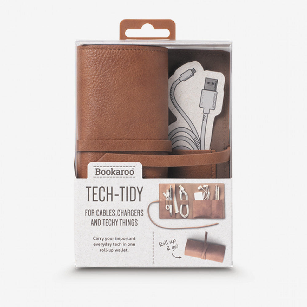 bookaroo tech tidy travel case cable and tech organizer brown