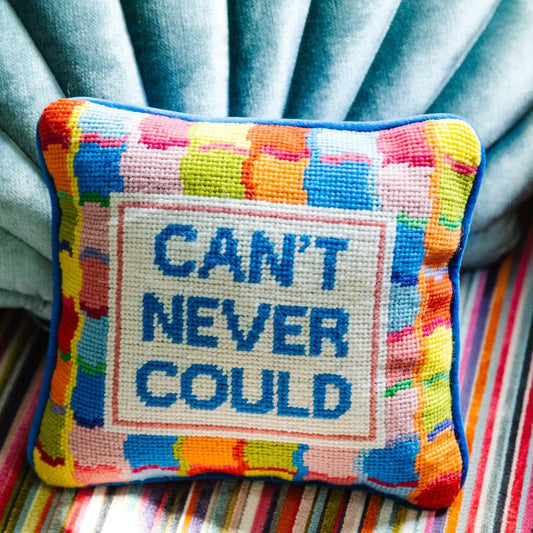 Furbish Can't never could needlepoint pillow