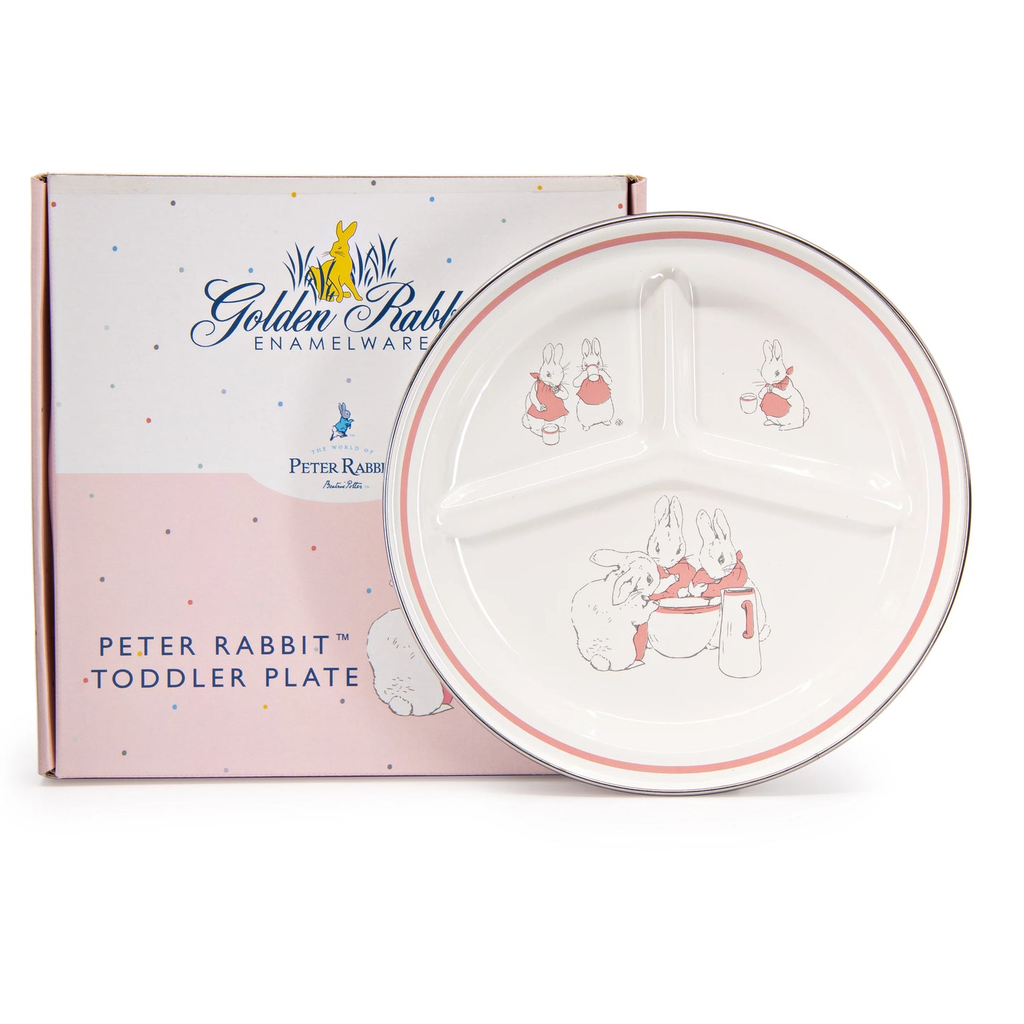 Golden Rabbit Toddler Plates divided enamel plates for kids pink bunnies