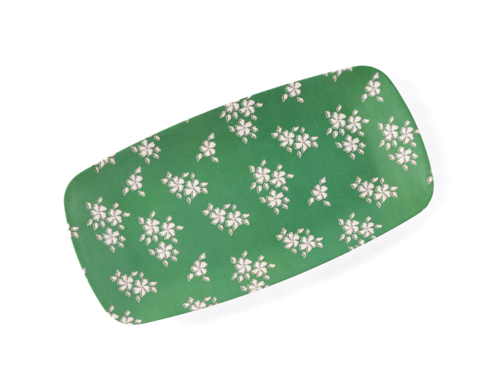 Shiraleah small Primavera oblong serving platter green with white flowers