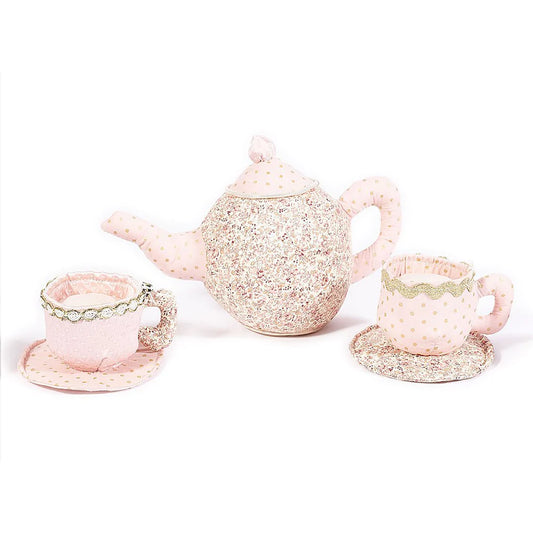 Pink Floral Plush Tea Set