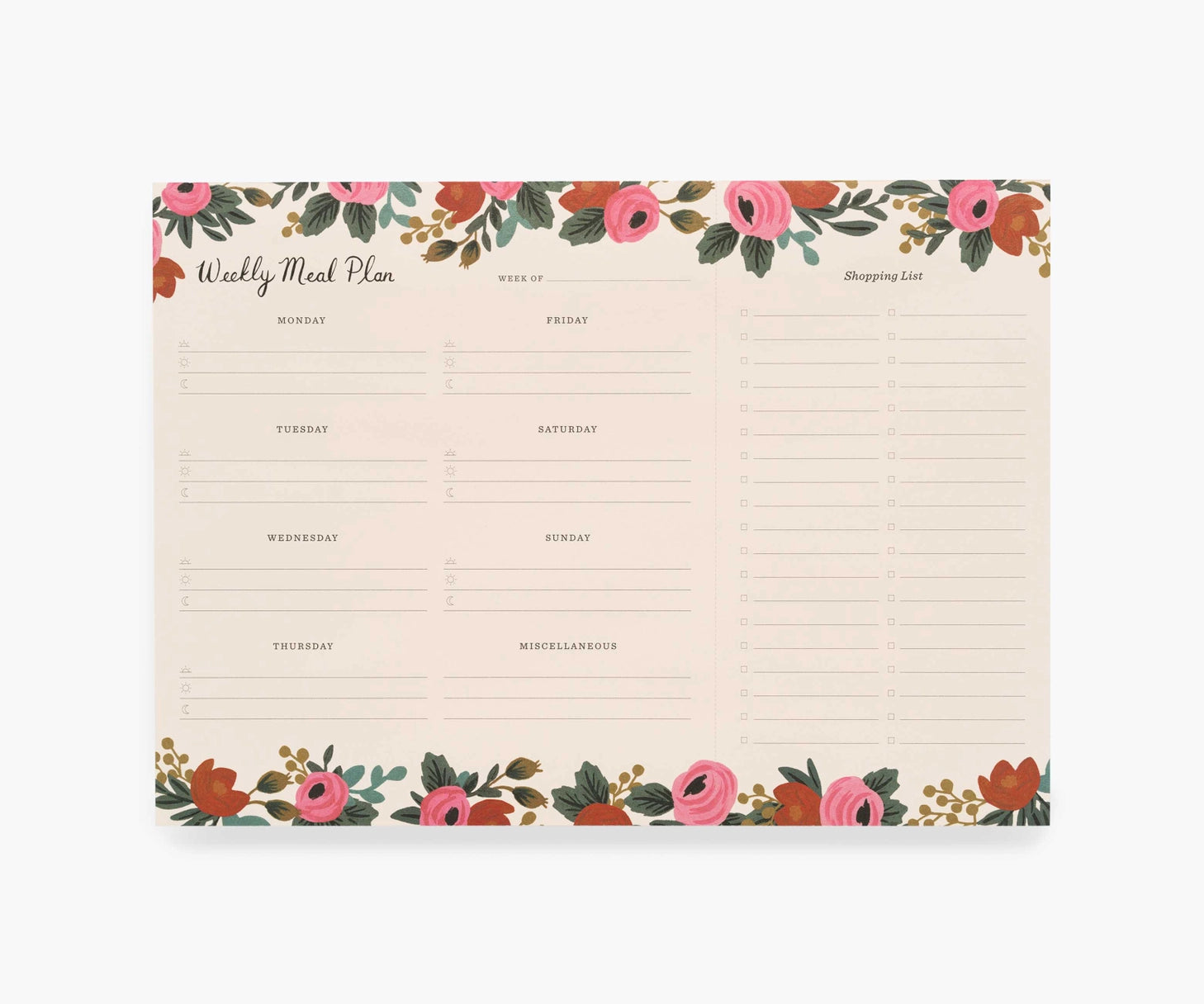 Rifle Paper Co. Rosa Weekly Meal Planner